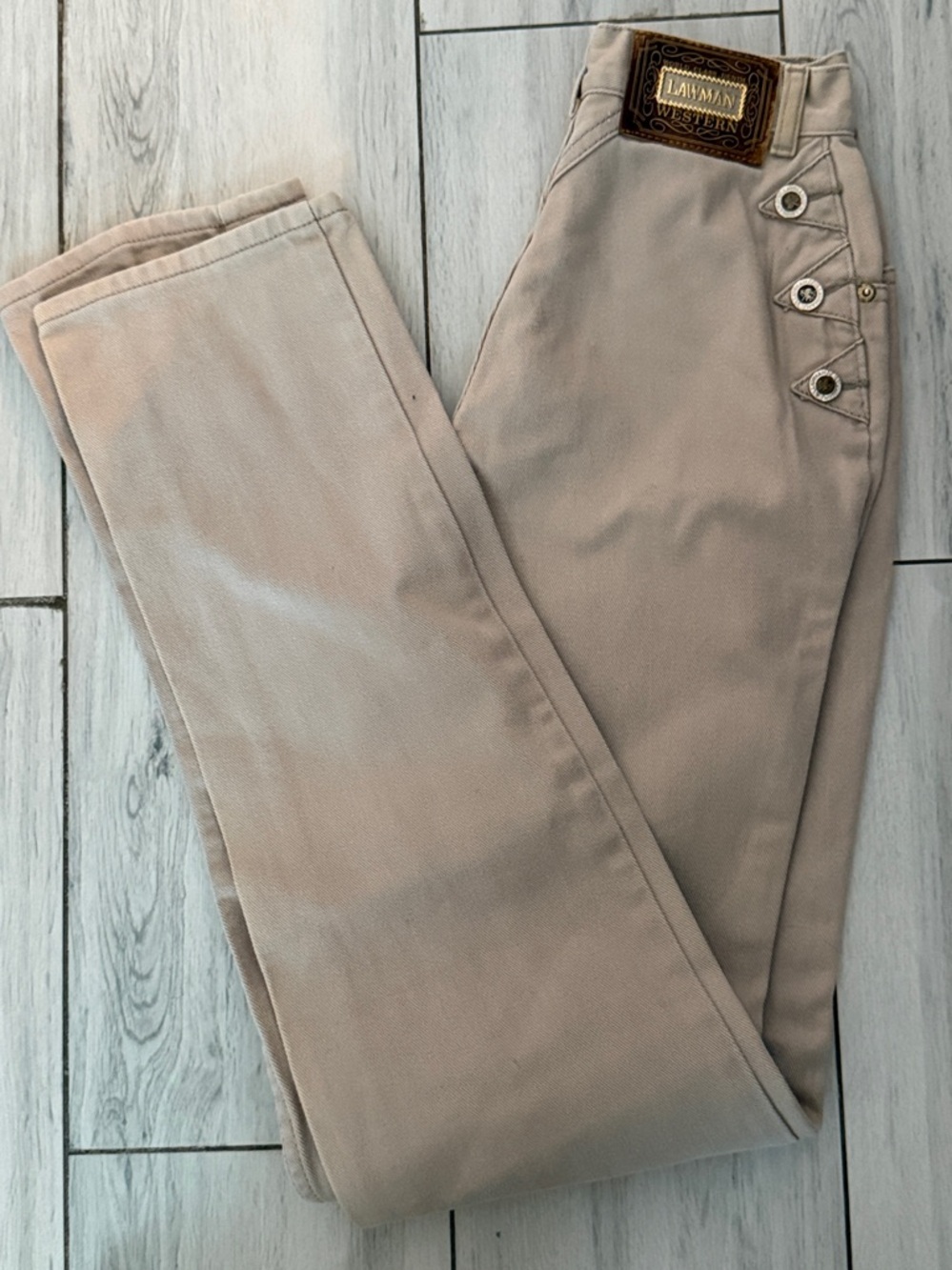 VTG Lawman Jeans World Class Denim Western Superior Fit Beige Size 3 Highrise XS